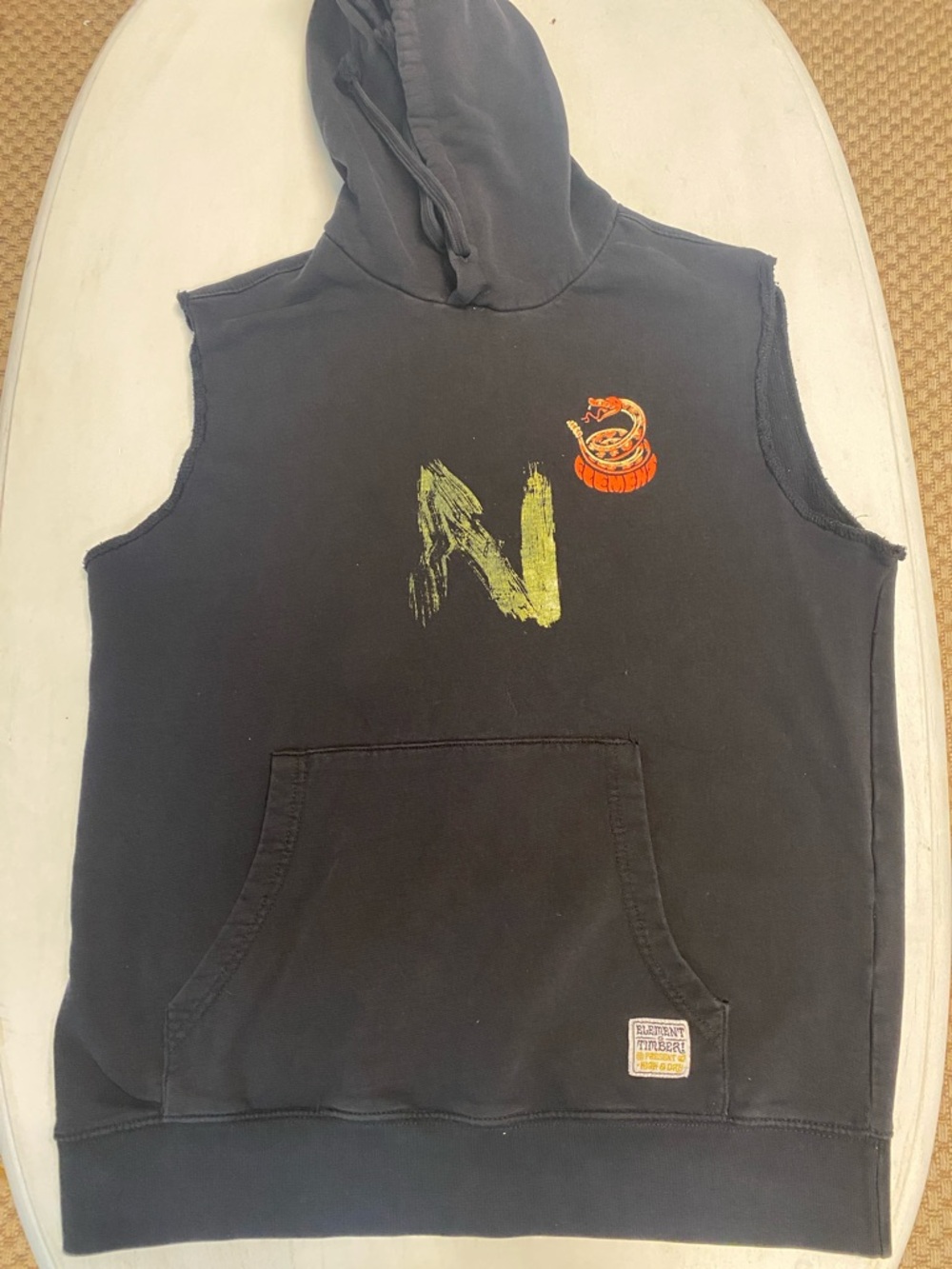 Sleeveless Black Hoodie with Graphic Front - Unbranded